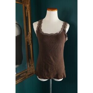 Apt 9 Brown Cami Top Y2K Lace Tank Babydoll Ribbed Fairy Grunge Coquette M